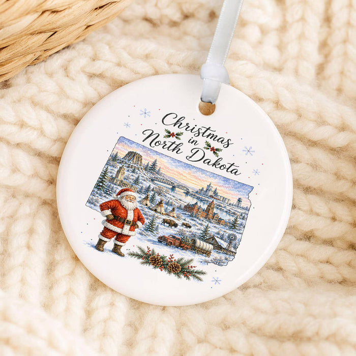 Christmas in North Dakota State Map Ornament