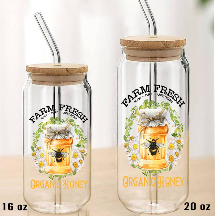 Farm Fresh Honey Bees Can Glass with Lid Straw