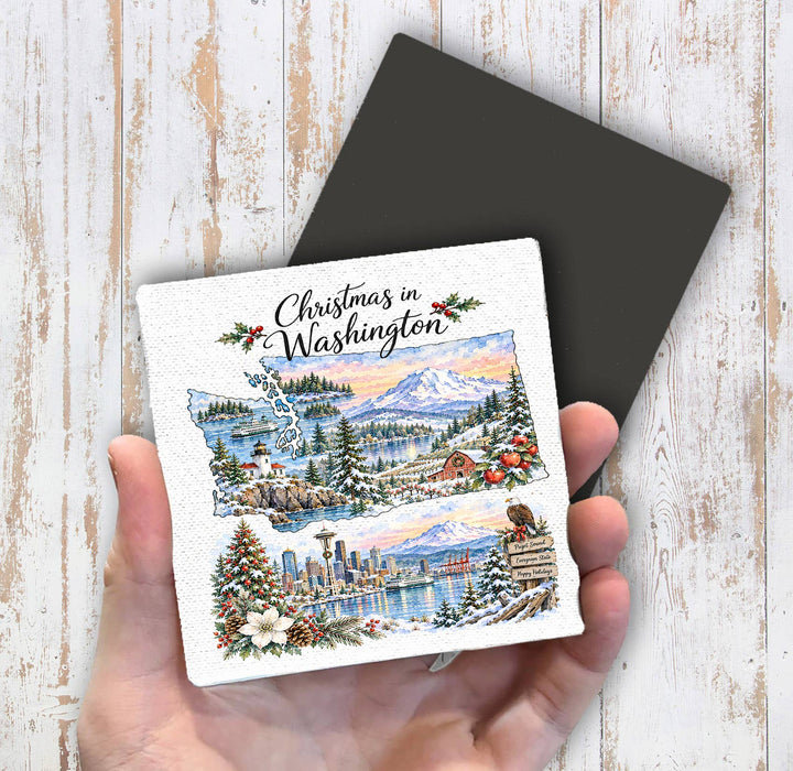 Christmas in Washington State Map Magnet Fridge