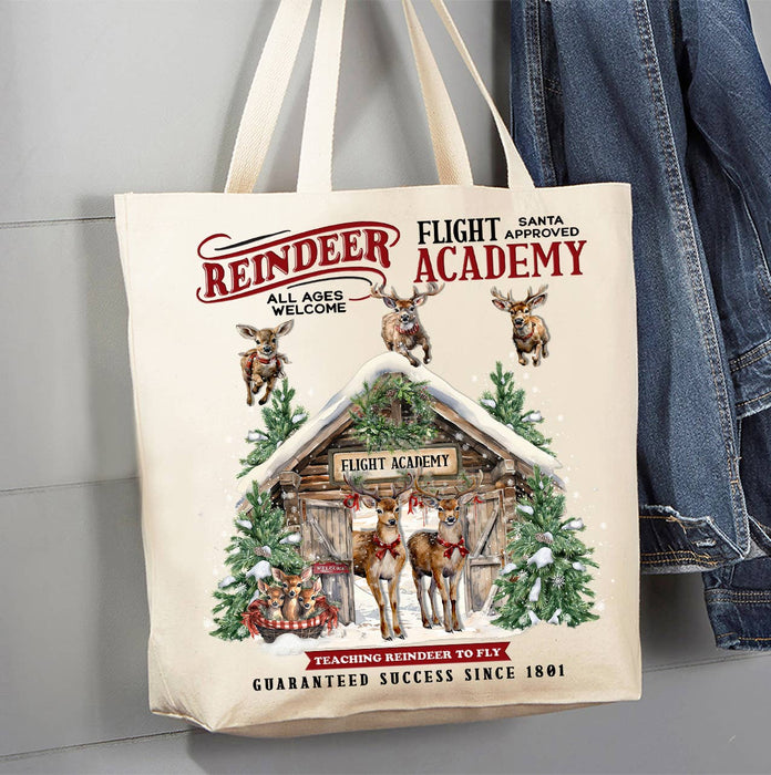 Christmas Reindeer Flight Academy Canvas Tote Bag