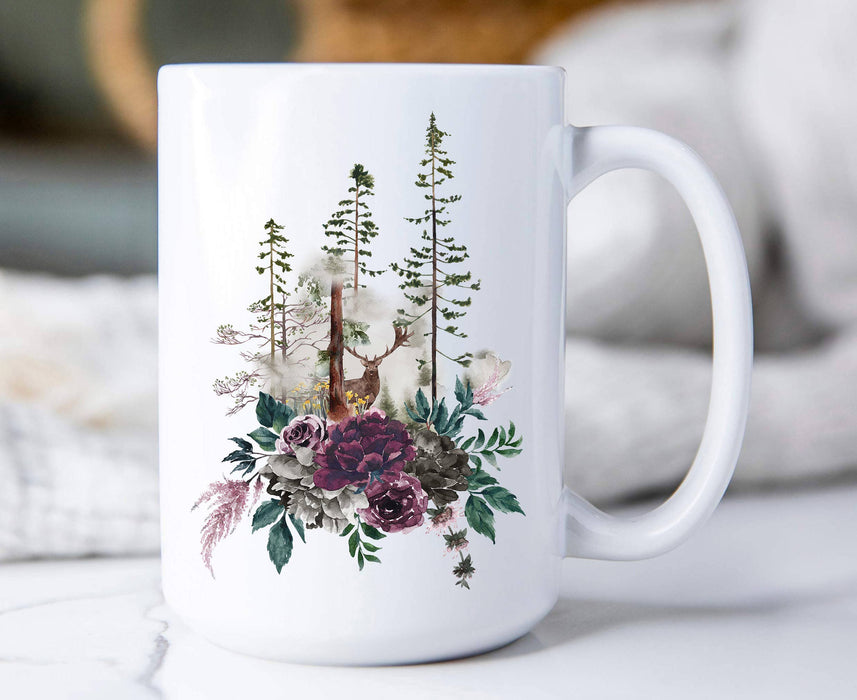 Deer Forest Trees Nature Coffee Mugs