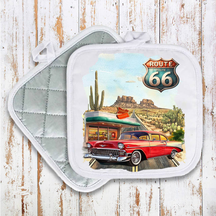 Route 66 Vintage Car Diner Pot Holder Oven Mitt