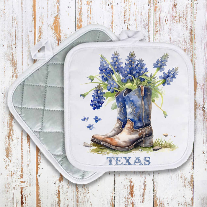 Bluebonnet  Cowboy Boots Texas Pot Holder Oven Mitt