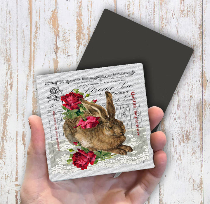 Vintage French Bunny Roses Spring Magnet Fridge