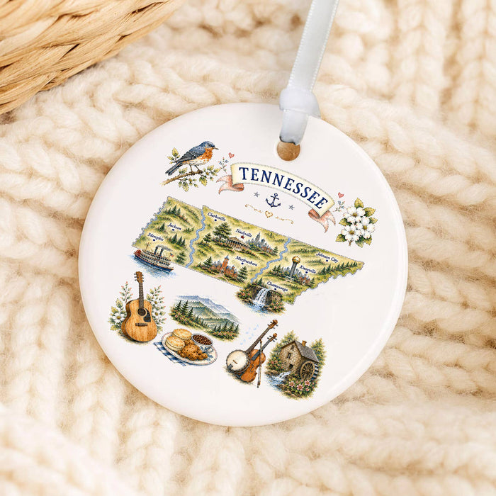 Tennessee State Map Landmark Ornament