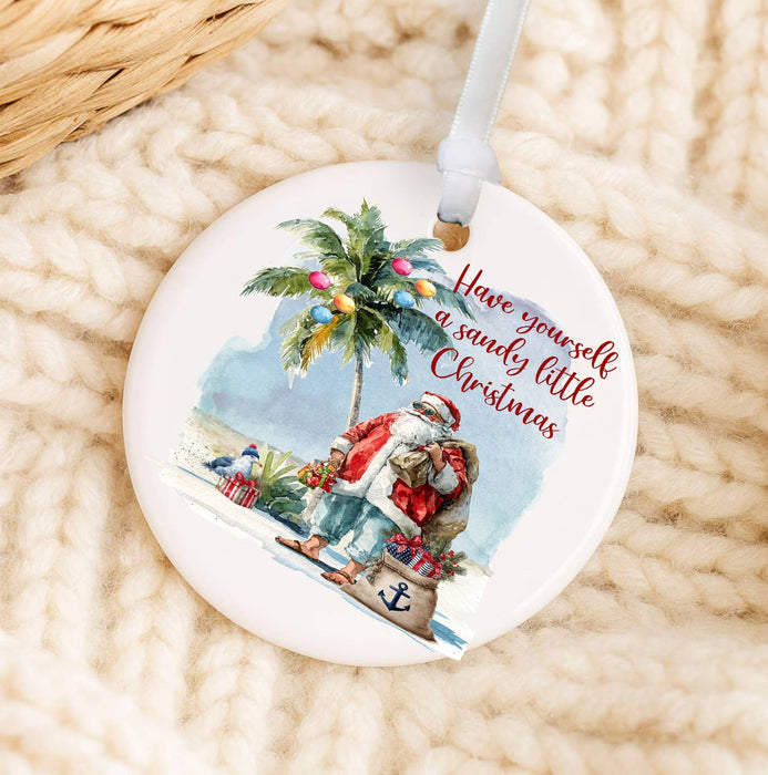 Have a Sandy Christmas Santa Beach Ornament