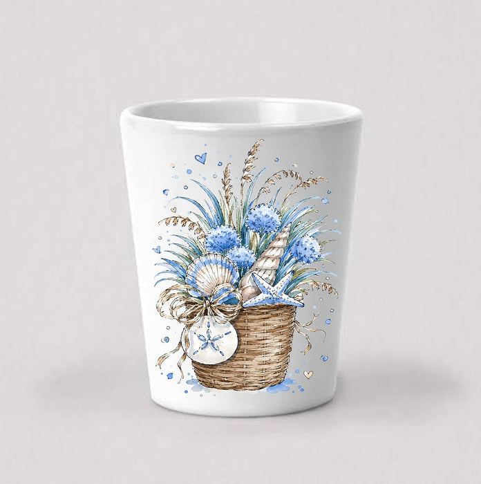 Coastal Blue Baskets of Shells Bouquet Shot Glass