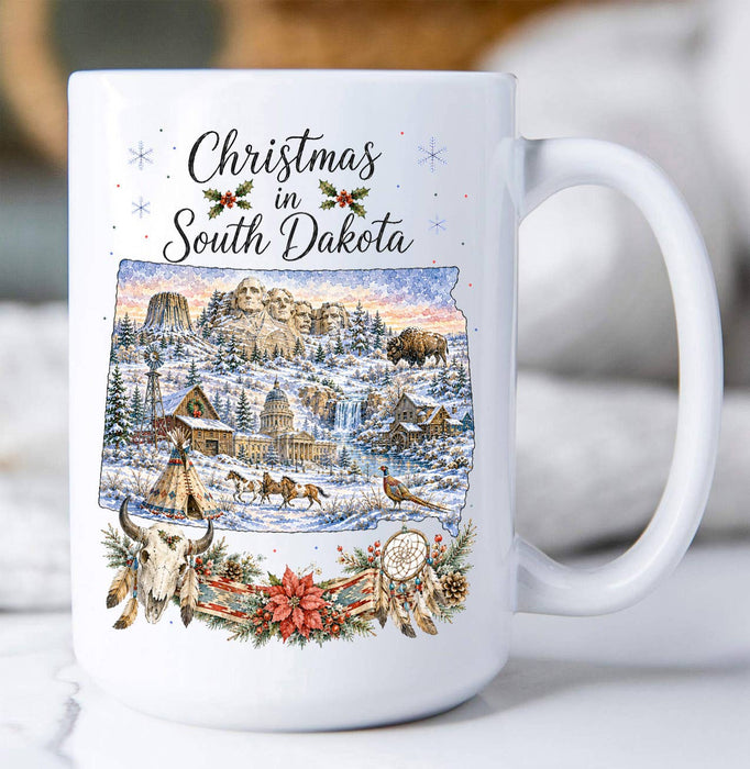 Christmas in South Dakota State Map Coffee Mug