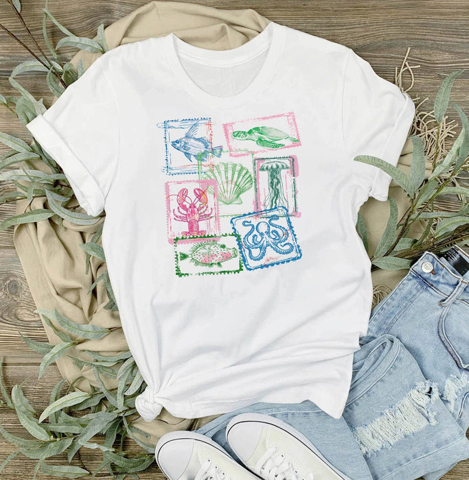 Coastal Beach Collage of Stamps T-Shirt