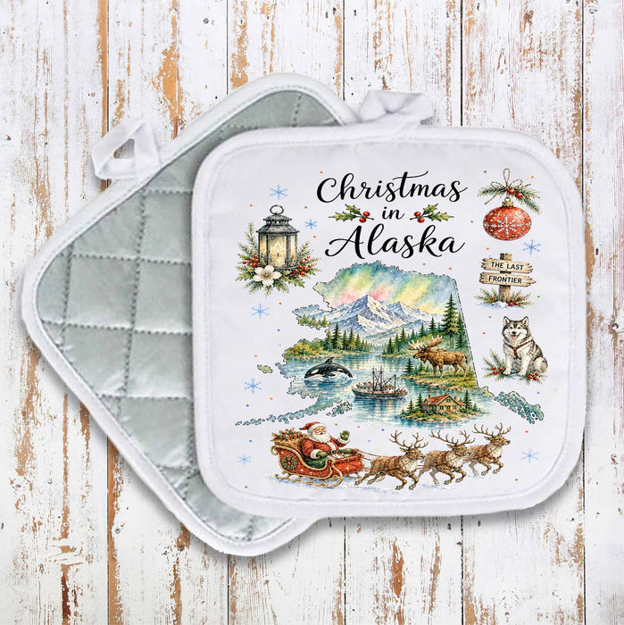 Christmas in Alaska State Map Pot Holder