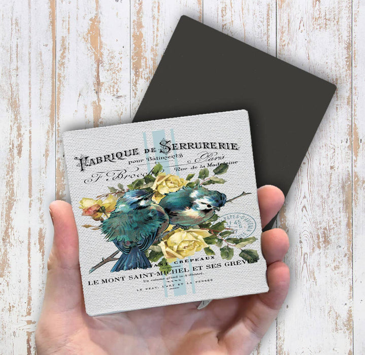 Vintage French Birds Roses Magnet Fridge