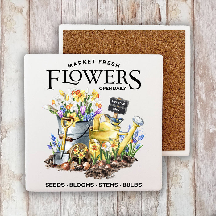 Market Fresh Flowers Daffodils Stone Coaster