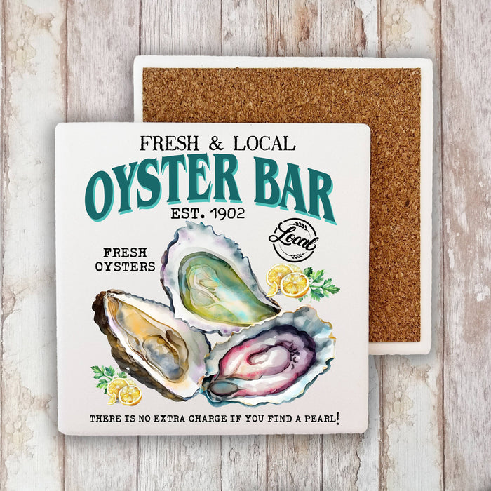 Oysters Bar Fresh & Local Coastal Beach Stone Coaster