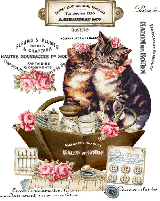 Country Vintage Fench Kittens Cats