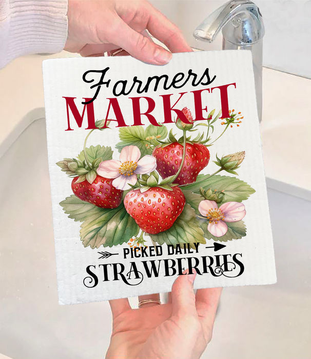 Farmers Market Strawberry Swedish Dishcloth