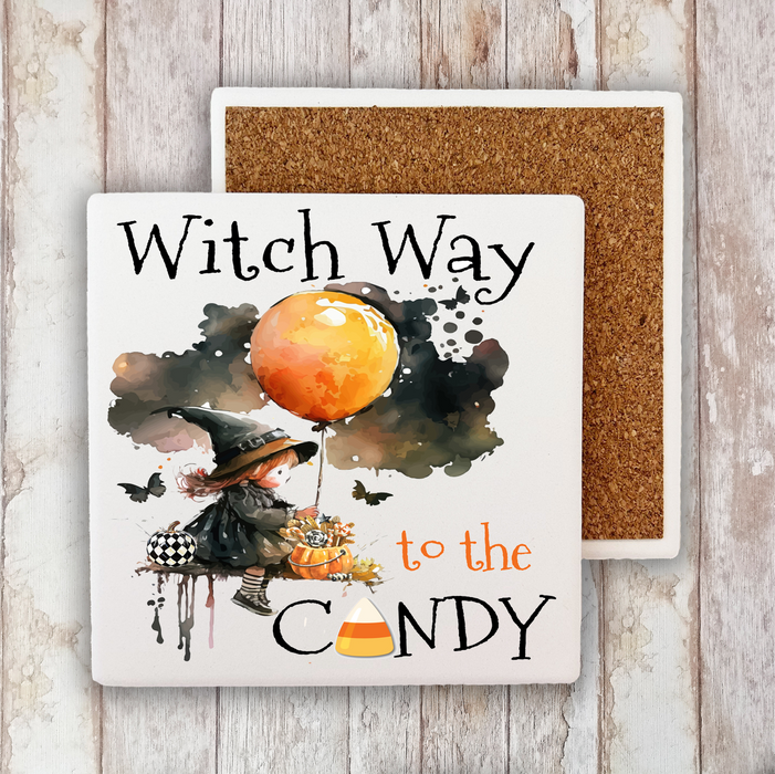 Halloween Witch Way to Candy Stone Coaster