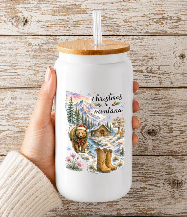 Christmas in Montana State Map Glass Cup