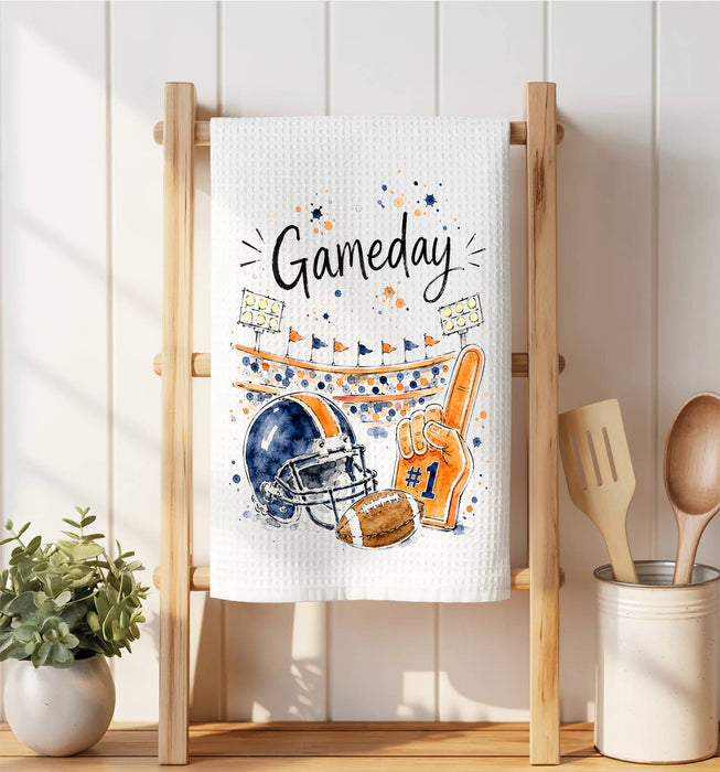Gameday Football Navy Blue & Orange Waffle Weave Towel