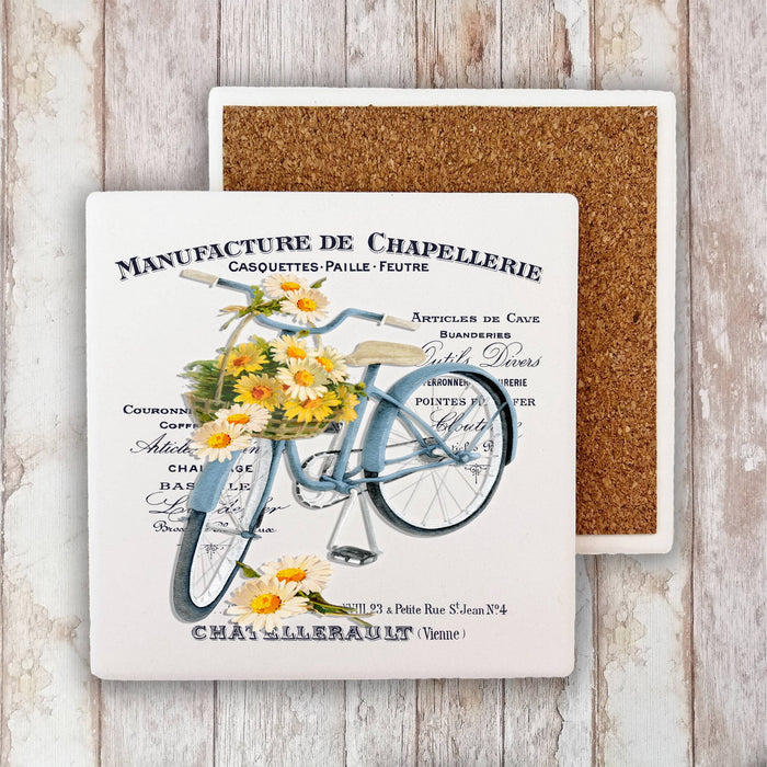 Vintage French Daisy Bicycle Shabby Chic Stone Coaster