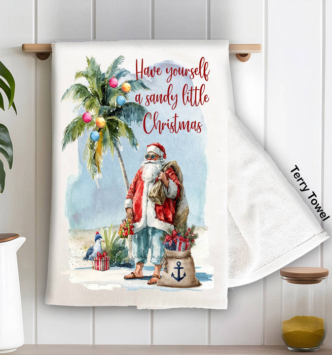 Have a Sandy Christmas Santa Beach Kitchen Terry Towel