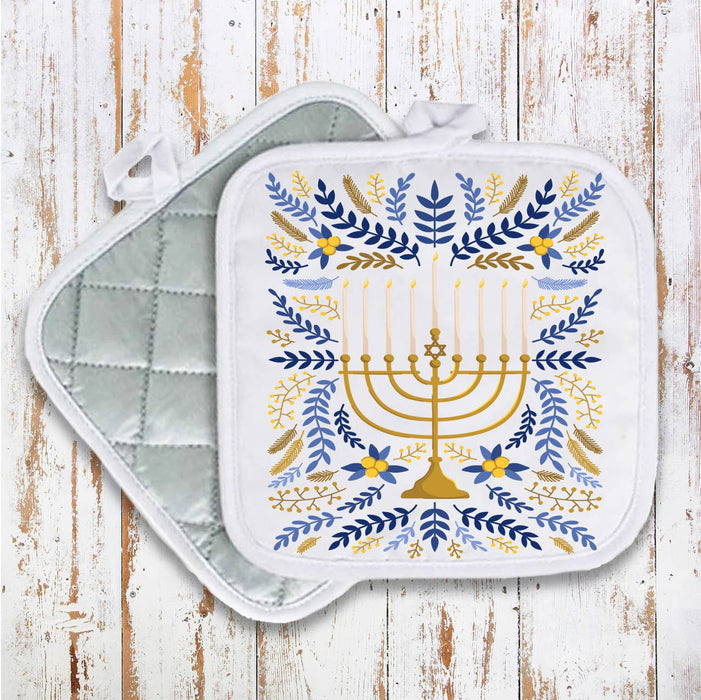 Hanukkah Menorah Flowers Pot Holder Oven Mitt
