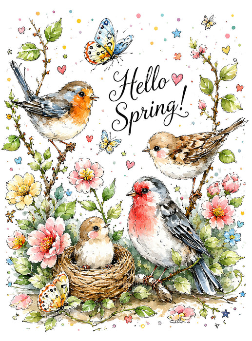 Hello Spring Flowers Birds