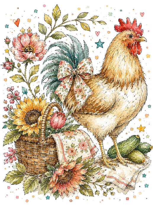 Whimsical Country Hen Flowers