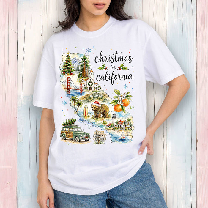Christmas in California State Map T-Shirt