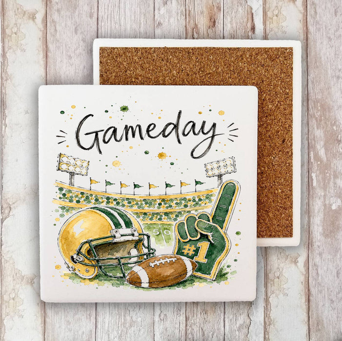 Gameday Football Gold & Green Stone Coaster