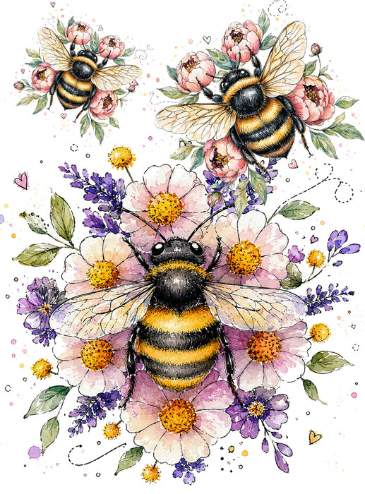 Whimsical Bees Flowers