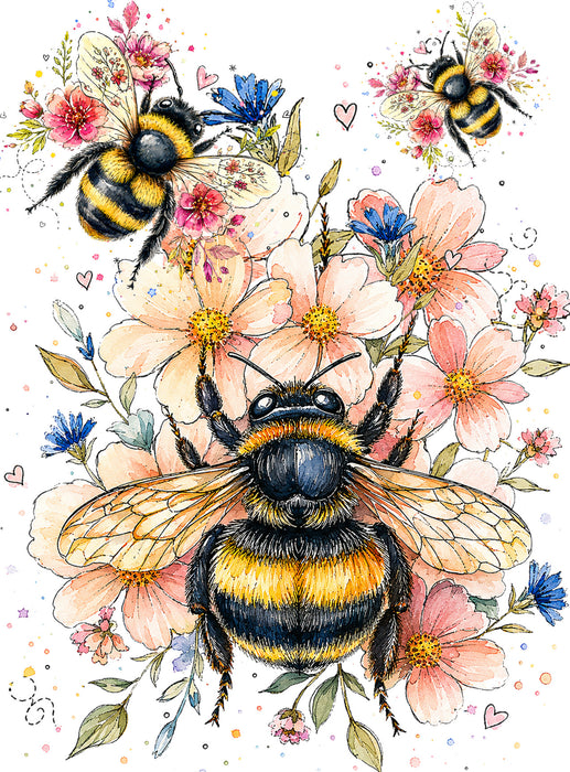 Watercolor Bees Flowers