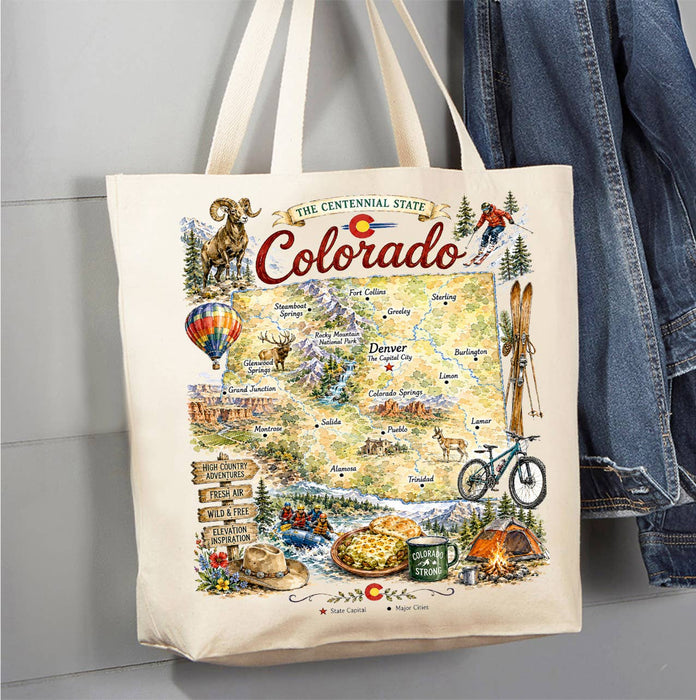 Colorado State Map Landmark Canvas Tote Bag