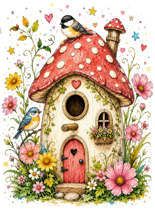 Mushroom Birdhouse Flowers