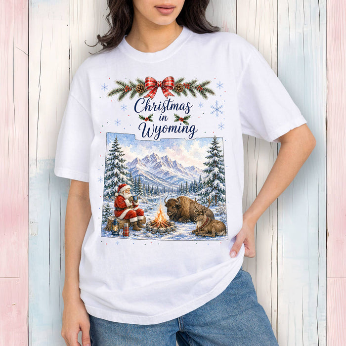 Christmas in Wyoming State Map T-Shirt