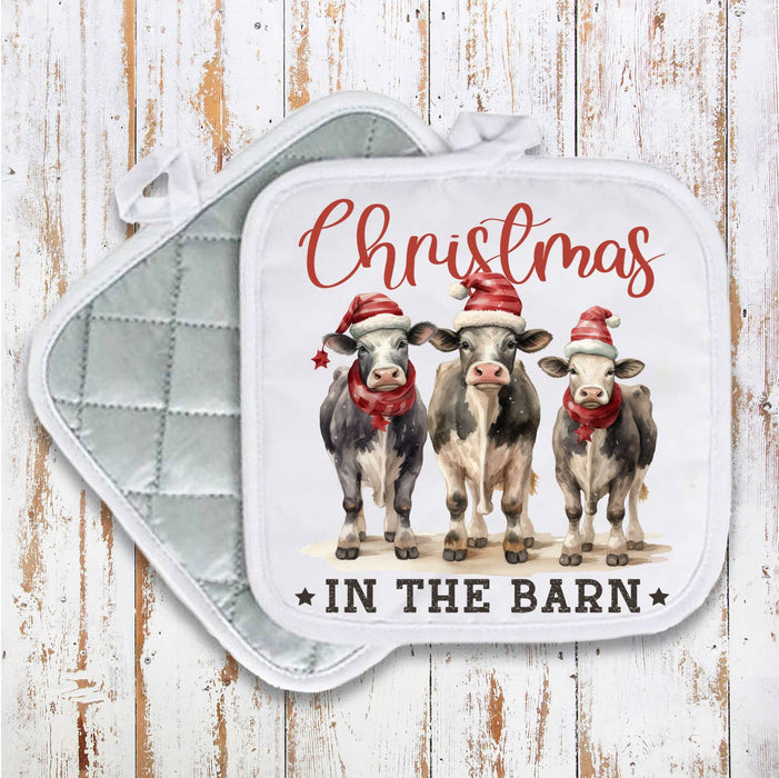 Christmas in the Barn Cows Pot Holder Oven Mitt