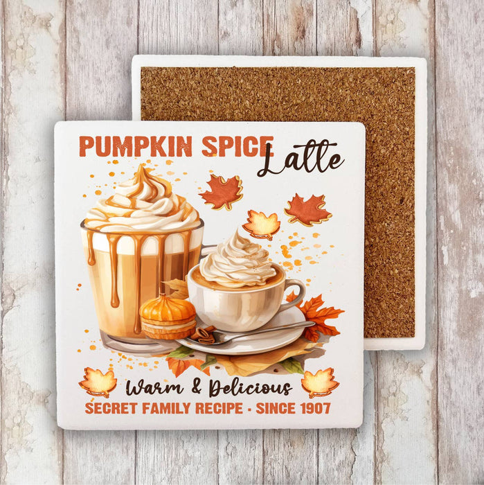 Autumn Fall Pumpkins Spice Latte Stone Coaster