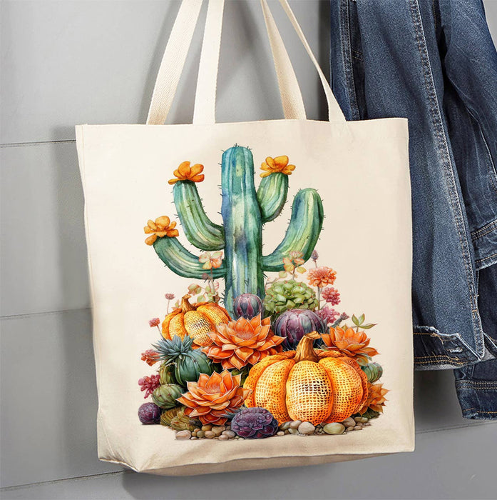 Fall Pumpkin Saratoga Cactus Flowers  Canvas Tote Bag