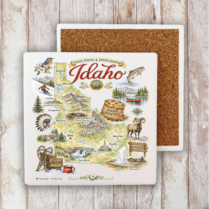 Idaho State Map Landmark Stone Coaster