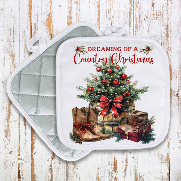 Country Christmas Western Cowboy Boots Pot Holder