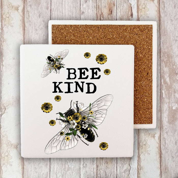 Bee Kind Flowers Vintage Bees  Stone Coaster