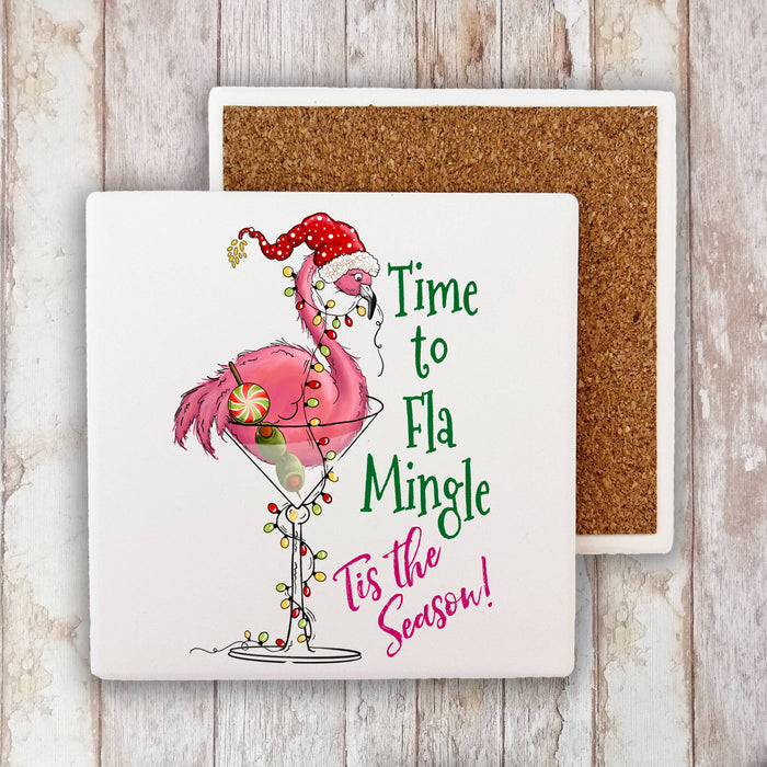 Christmas Flamingo Fla Mingle Stone Coaster