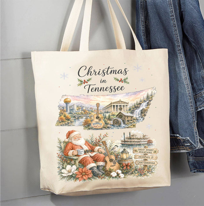 Christmas in Tennessee State Map Canvas Tote Bag