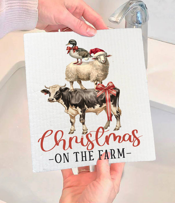 Christmas on the Farm Animals Swedish Dishcloth