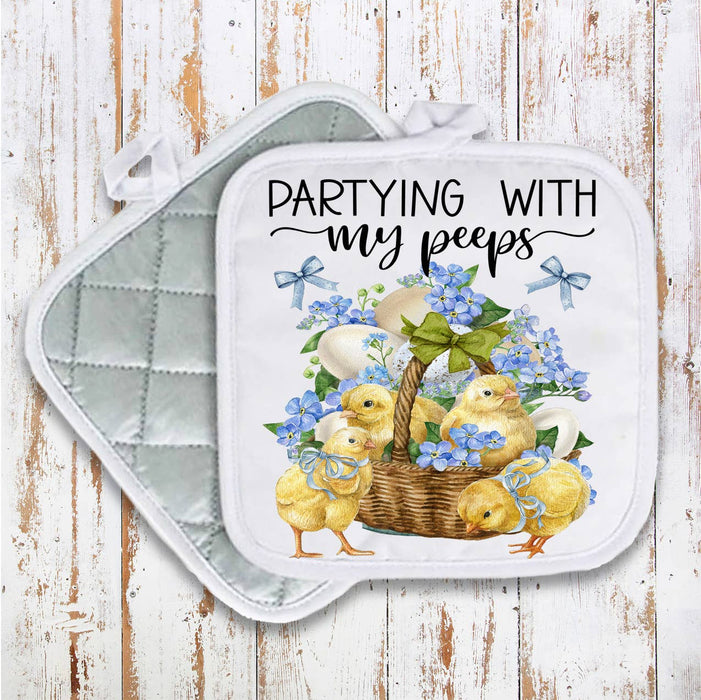 Partying with my Peeps Easter Chicks Pot Holder Oven Mitt