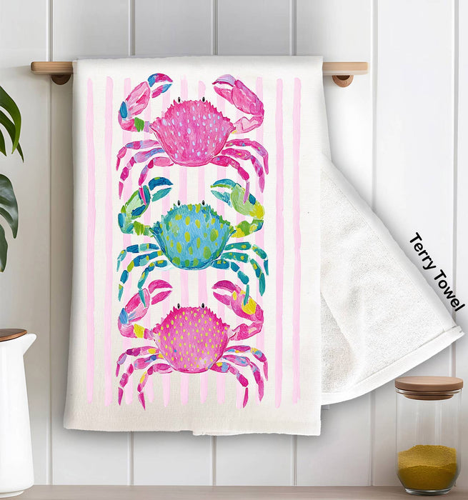 Coastal Crabs Pastel Kitchen Terry Towel