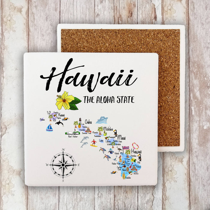 Hawaii State Map Souvenir  Stone Coaster