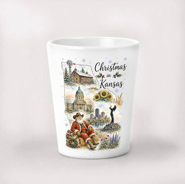 Christmas in Kansas State Map Shot Glass