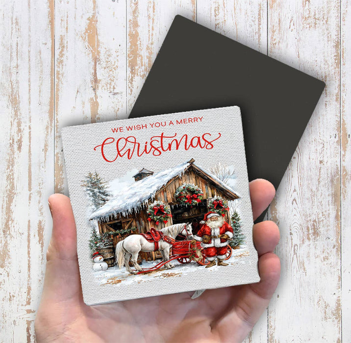 Merry Christmas Horse Barn Santa Magnet Fridge