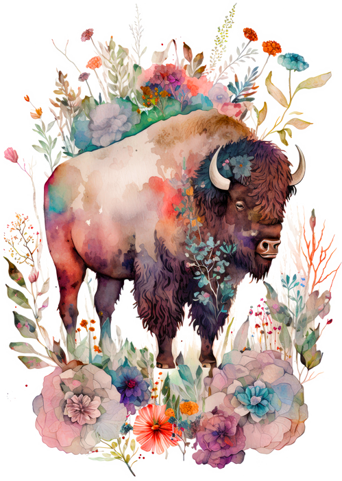 Western Buffalo Colorful Flowers