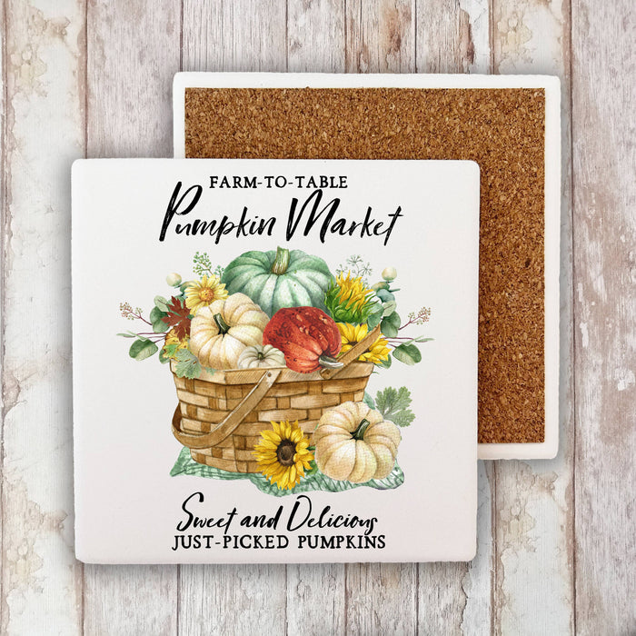 Autumn Fall Pumpkin Market Baskets Stone Coaster